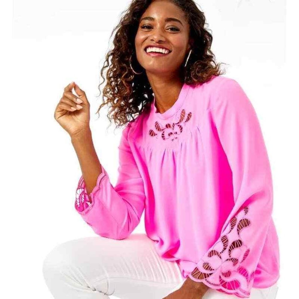 Lilly Pulitzer Pink Blouse Phoebe Top Long Sleeve XS